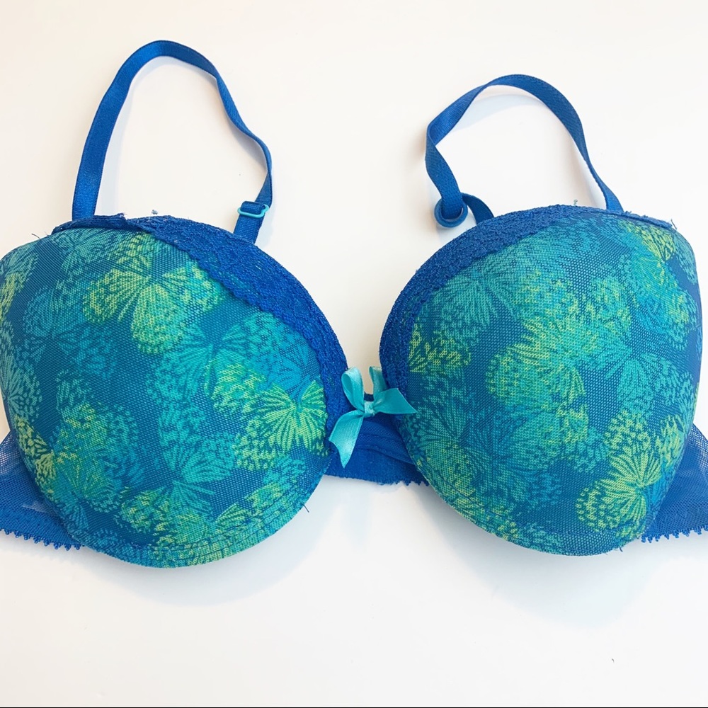 Black Fuscia Blue Butterfly Print Bra 34C‎